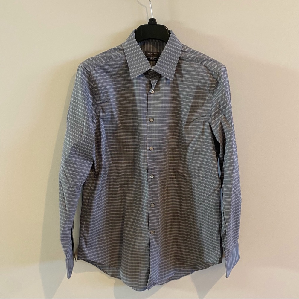 Van Heusen L/S Button Down Grey Shirt Sz 15 1/2
